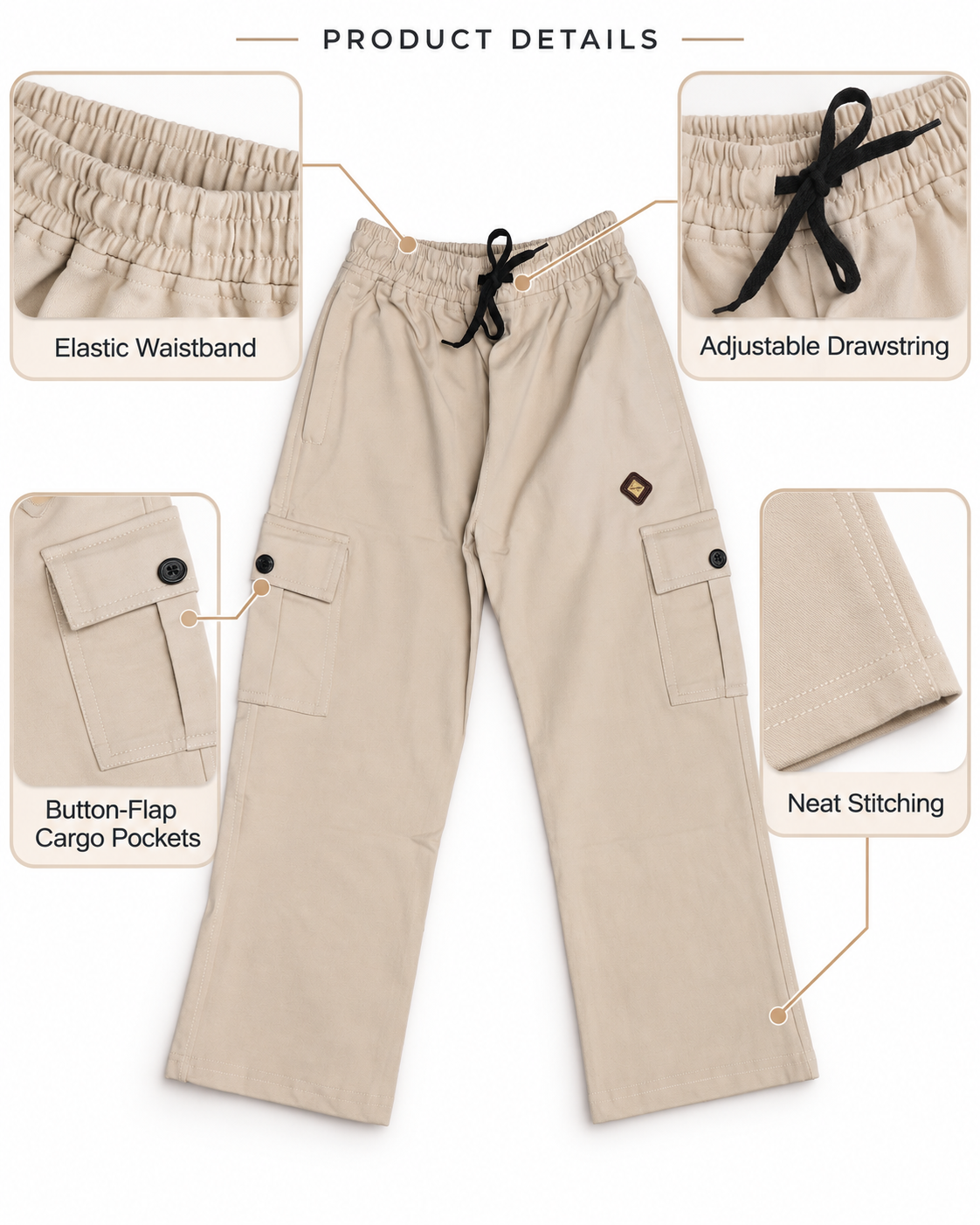 Beige cargo trousers product details